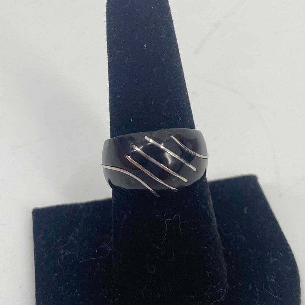 Black horn and silver Domed ring size 8